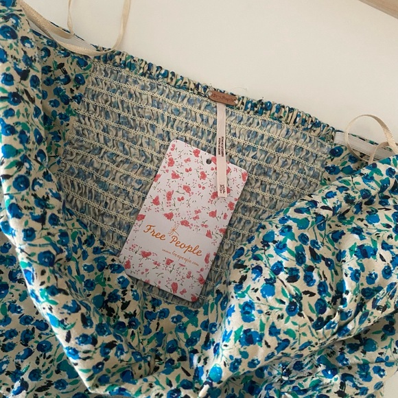 Free People Mustang Strapless Ruched Back Wide Leg Jumpsuit In Tea Combo - Picture 8 of 8